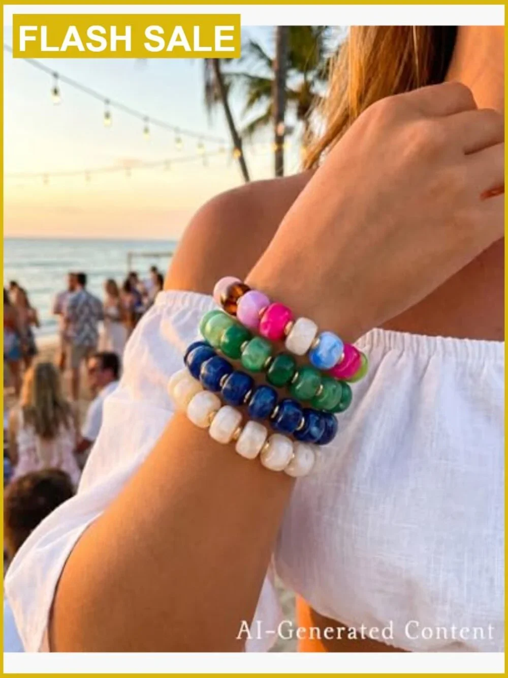Chunky Beaded Bracelets for Women Set of 4 Boho Stretch